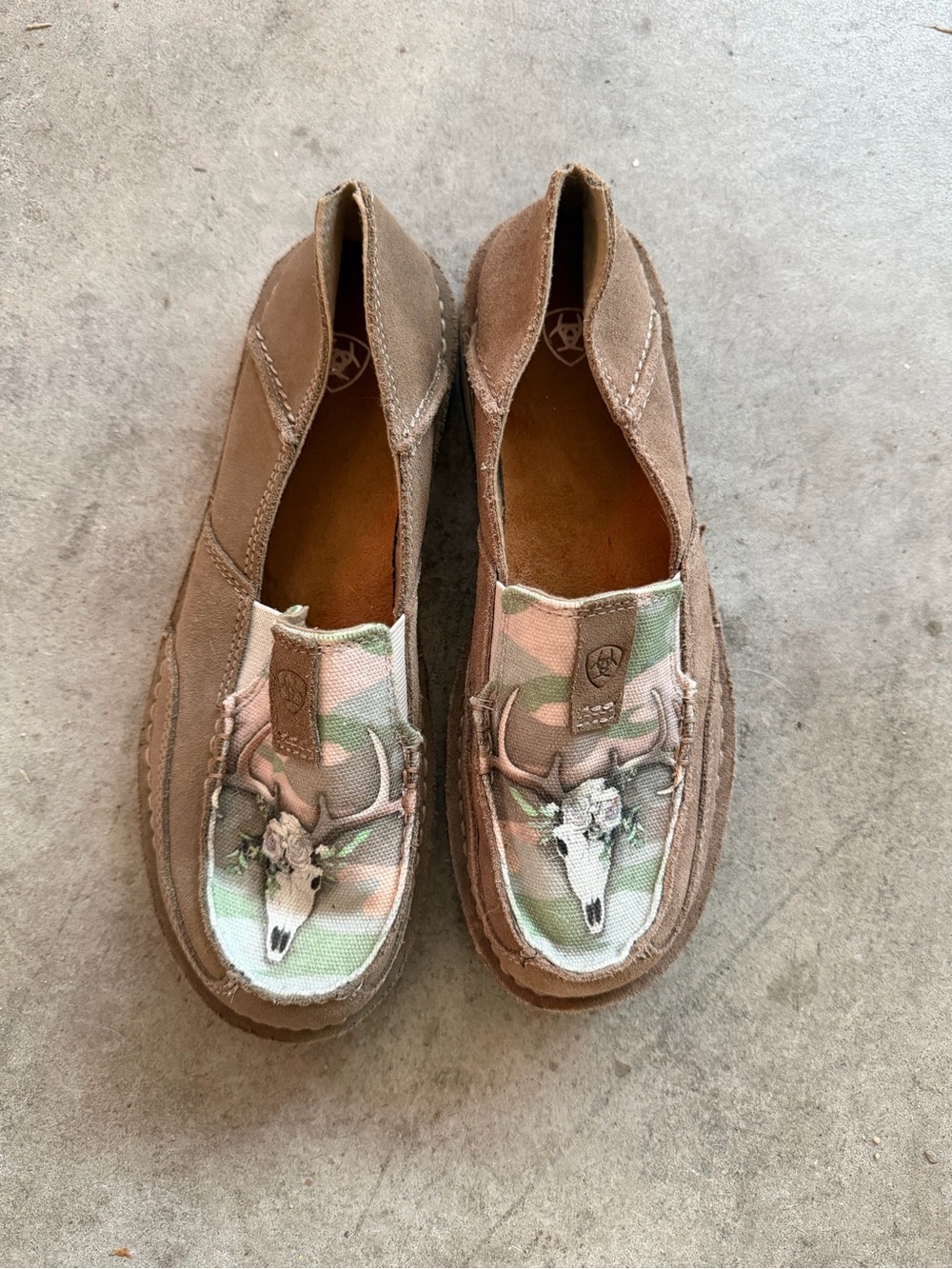 Ariat Brown Suede Slip-On Loafer with Striped Canvas Accent